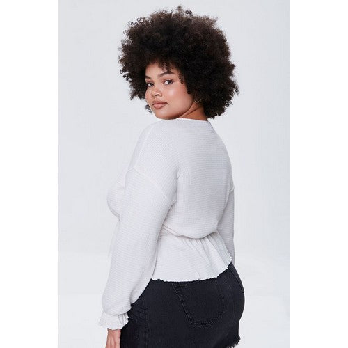 Plus Size Waffle Knit Top Cream