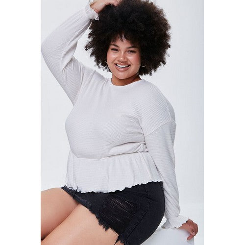 Plus Size Waffle Knit Top Cream 