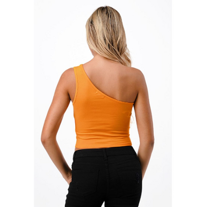 One Shoulder Cut Out Top Amber