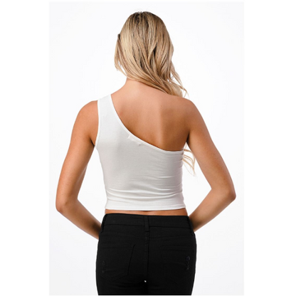 One Shoulder Cut Out Top Soft White