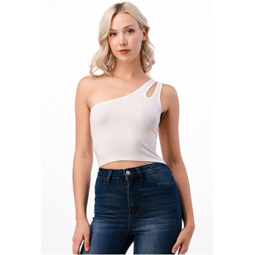 One Shoulder Cut Out Top Soft White