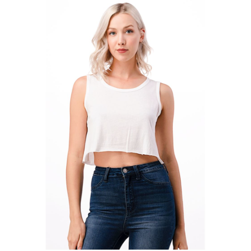 JK46710 Loose Fit Crop Tank Top Soft White