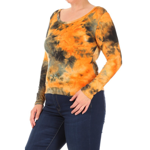 B795 Long Sleeve Jersey Tie Dye Orange