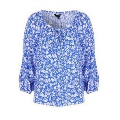 Peacocks Leaf Print Blouse Blue/White