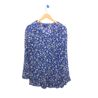 Peacocks Leaf Print Blouse Blue/White