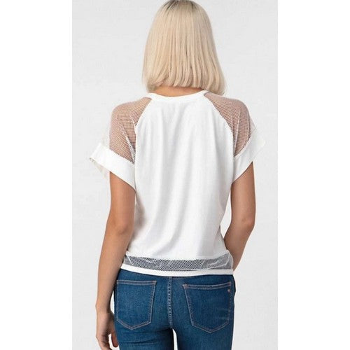 Mesh Contrast Boxy T-Shirt Soft White