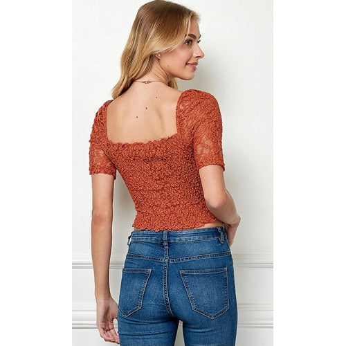 Lace Smocking Top Terracotta Rose