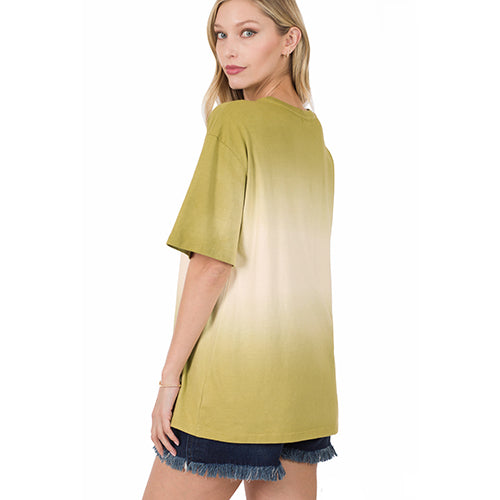 Tie Dye Round Neck Loose Fit T-Shirt Olive Mustard