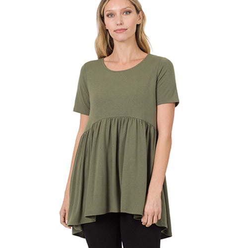 Ruffle Loose Fit Short Sleeve Top Light Olive