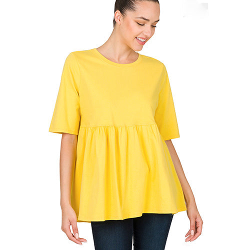 Plus Size Ruffle Loose Fit Half Sleeve Top Yellow