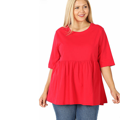 Plus Size Ruffle Loose Fit Half Sleeve Top Ruby