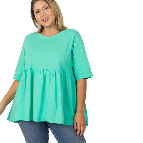 Plus Size Ruffle Loose Fit Half Sleeve Top Mint