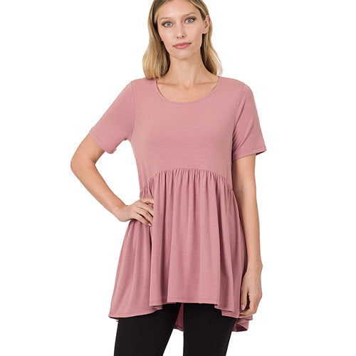 Ruffle Loose Fit Short Sleeve Top Light Rose