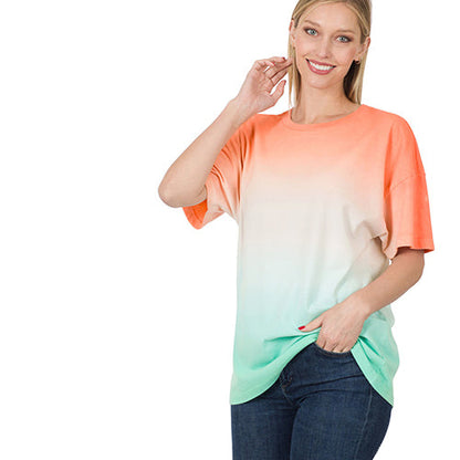 Tie Dye Round Neck Loose Fit T-Shirt Neon Coral/Mint
