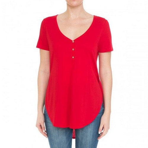 Slit Side Oversize Henley Jersey Bold Red