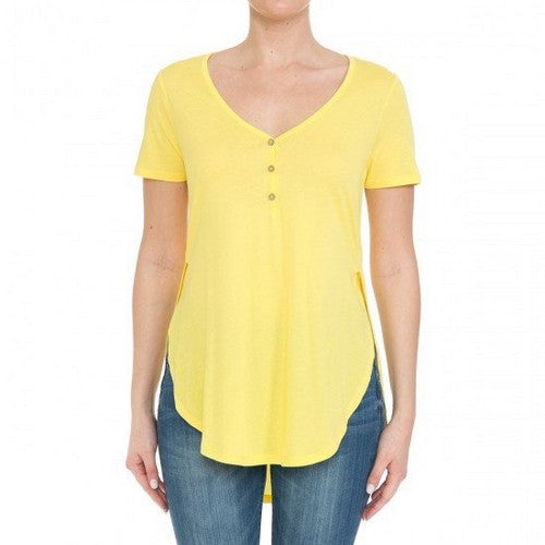 Slit Side Oversize Henley Jersey Vibrant Yellow