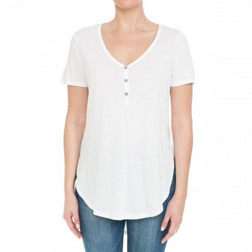 Slit Side Oversize Henley Jersey White