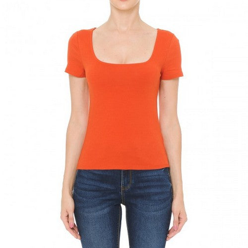 Square Neck Short Sleeve T-Shirt Bright Rust