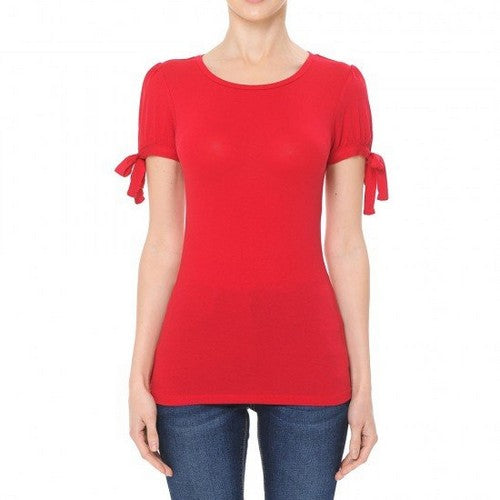 Round Neck Tie Sleeve T-Shirt Bold Red