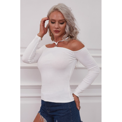 O Ring Off-Shoulder Long Sleeve Top Off White