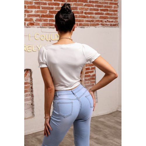 Smocking Sleeve Crop Top Off White