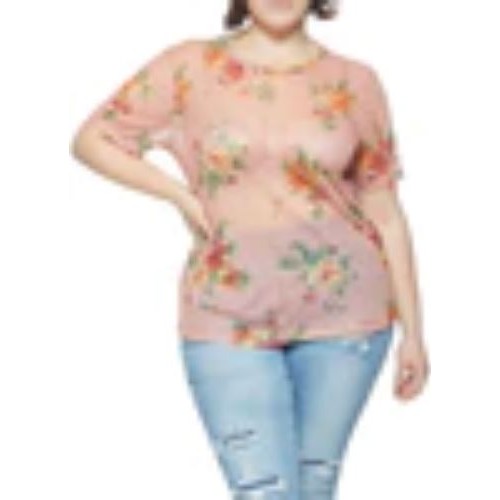 0028637395 Plus Size Mesh Floral Print Top Mauve