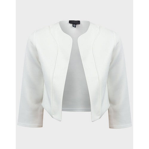F&F 3/4 Sleeve Open Front Cropped Blazer White