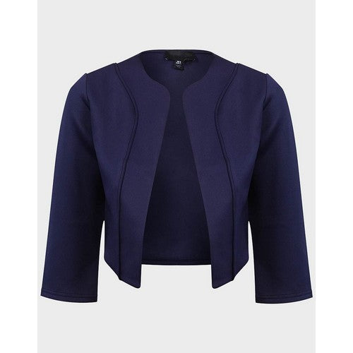 F&F 3/4 Sleeve Open Front Cropped Blazer Navy