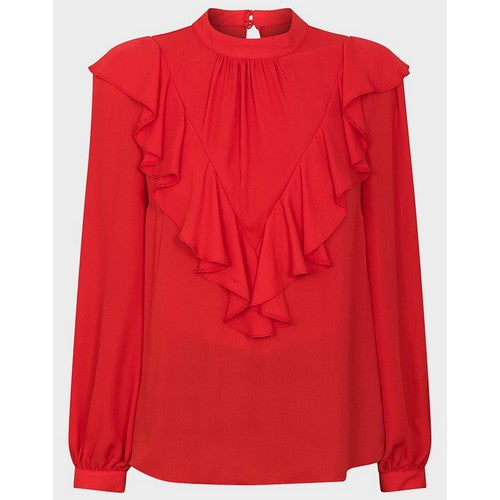 New Look Ballon Sleeve Frill High Nack Blouse Red