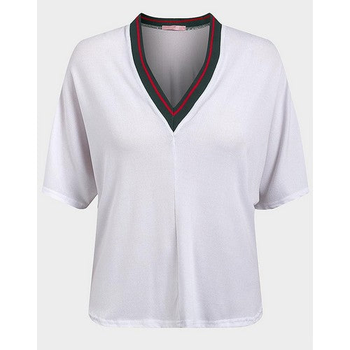 Retro Vibe Contrast V-Neck T-Shirt White