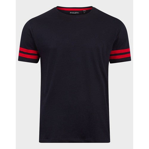 Brave Soul Double Red Stripe T-Shirt Navy