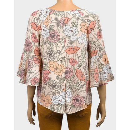 3/4 Bell Sleeve Floral Top Peach