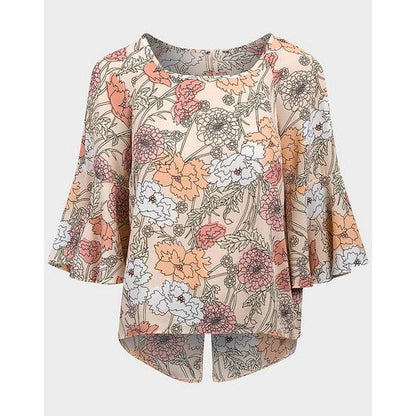 3/4 Bell Sleeve Floral Top Peach