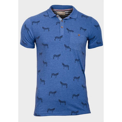 Brave Soul Chest Pocket Zebra Print Polo Shirt Blue