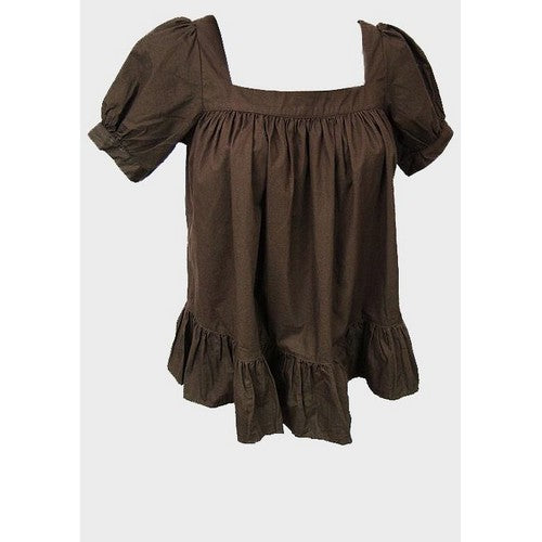 Square Neck Loose Fit Smock Top Brown