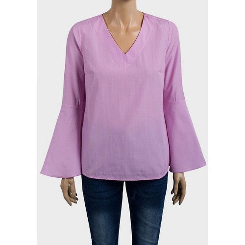 Pin Stripe Bell Sleeve V-Neck Top Pink