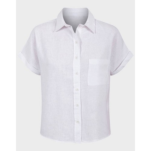 Peacocks Short Sleeve Linen Blend Shirt White