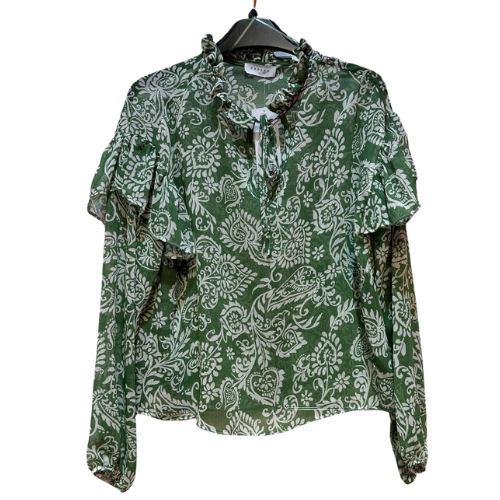 Papaya Paisley Chiffon Frill Blouse Green