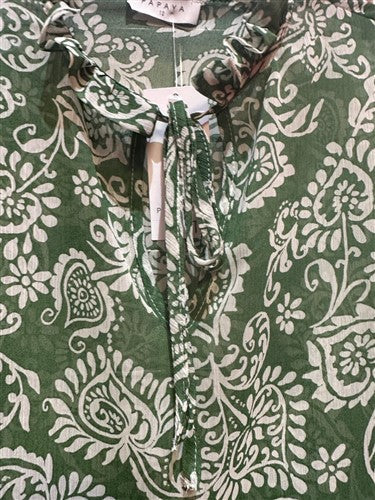 Papaya Paisley Chiffon Frill Blouse Green