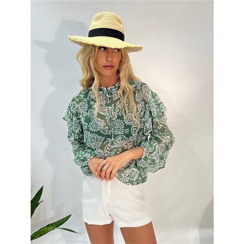 Papaya Paisley Chiffon Frill Blouse Green