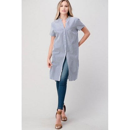 Vizio Longline Grandad Button Down Tunic Navy