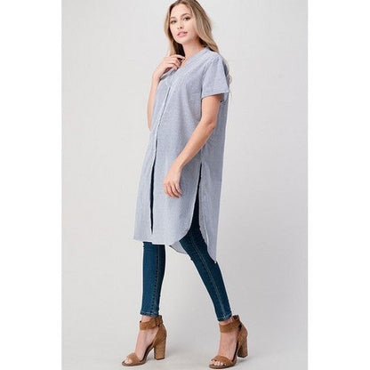 Vizio Longline Grandad Button Down Tunic Navy