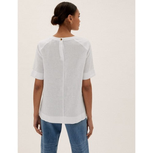 Marks & Spencer 100% Pure Linen Round Neck Top White