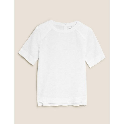 Marks & Spencer 100% Pure Linen Round Neck Top White
