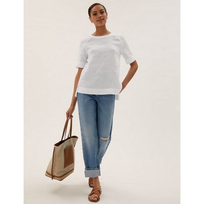 Marks & Spencer 100% Pure Linen Round Neck Top White