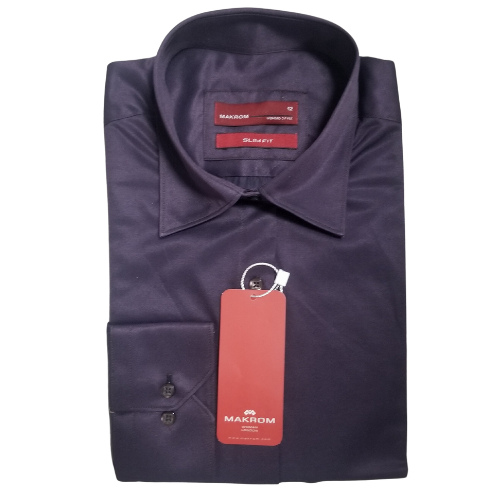 Makron Luxury Tailored 3/4 Sleeve Shirt Dark Purple