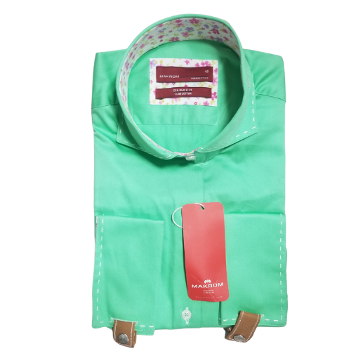 Makron Luxury Tailored Long Sleeve Shirt Green/Leather