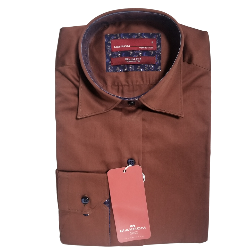 Makron Luxury Tailored Long Sleeve Shirt Brown