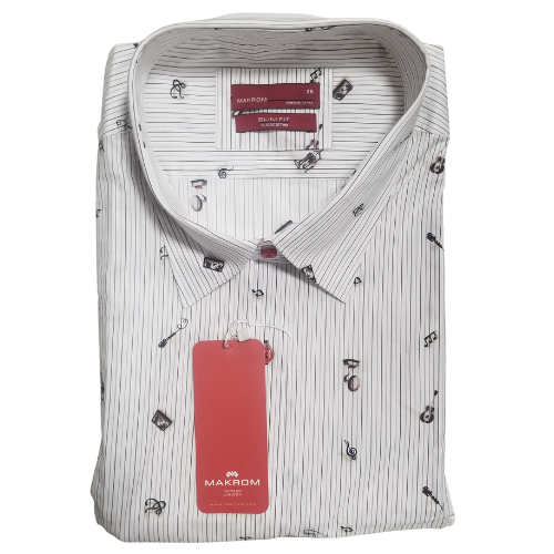 Makron Luxury Tailored Long Sleeve Shirt Ivory Print