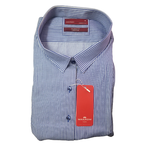 Makron Luxury Tailored Long Sleeve Shirt Navy Pinstripe